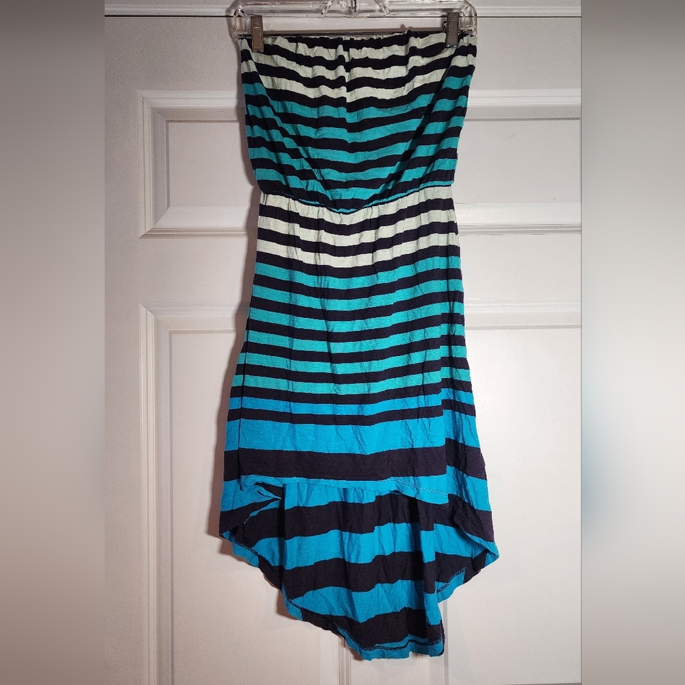 Express Striped Blue Strapless High Low Dress S Y2K